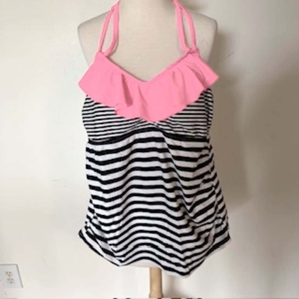 Women's Pure Energy Halter Swim Tankini Black/White/Pink, 16W